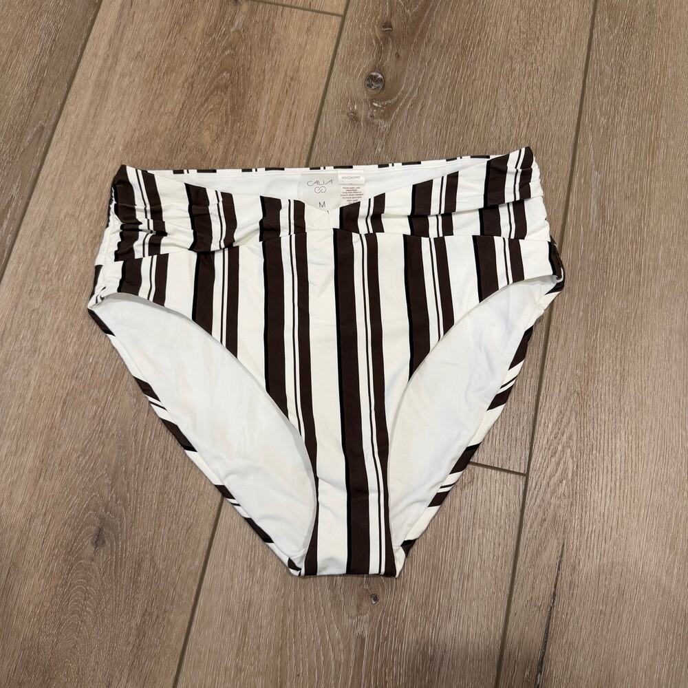 Calia Bikini Bottoms - Black Brown Stripe - New No Tags - Size M